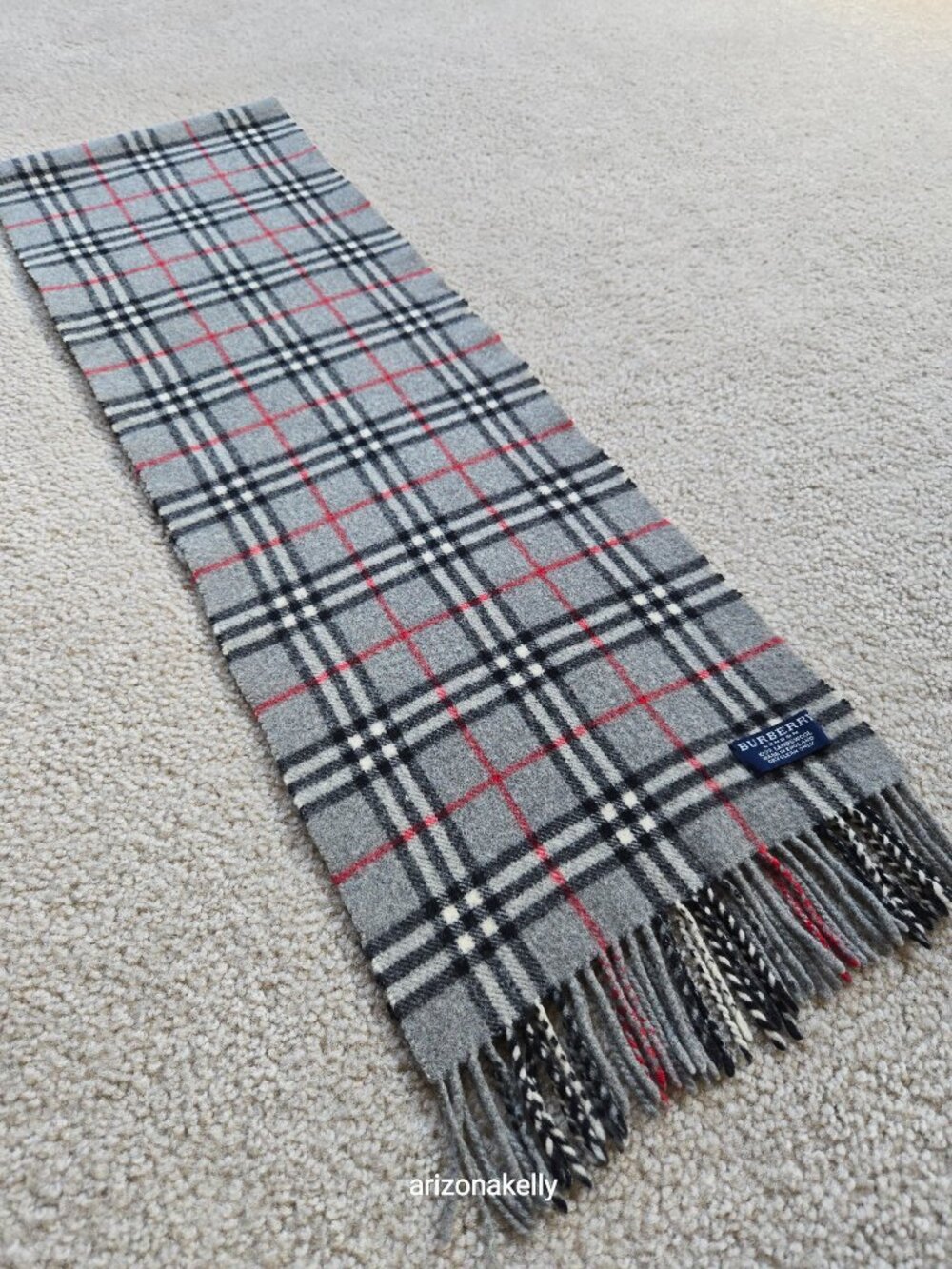 Vintage Burberry Lambswool Scarf Grey Plaid - Picture 10 of 16